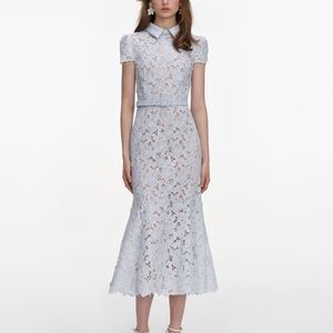 Self-portrait Blue Guipure Lace Midi Dress